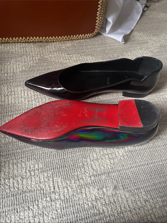 Christian Louboutin Shoes - Christian Louboutin Black Patent Pointed-Toe Flats with Red Soles